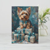 Elegant Yorkshire Terrier Dog Holiday Gift Stack シーズンカード (スタンド正面)