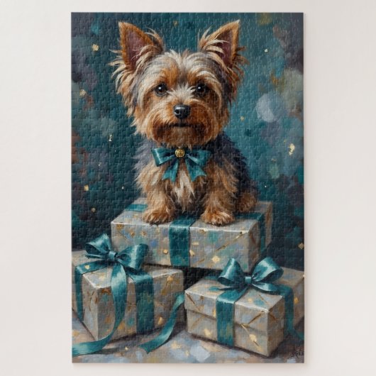 Elegant Yorkshire Terrier Dog Holiday Gift Stack ジグソーパズル (縦)