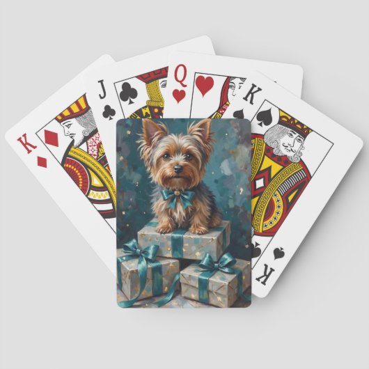 Elegant Yorkshire Terrier Dog Holiday Gift Stack トランプ (裏面)