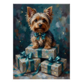 Elegant Yorkshire Terrier Dog Holiday Gift Stack ポスター (正面)