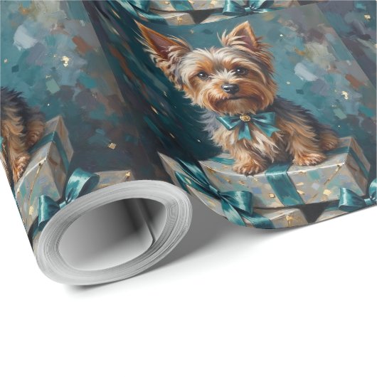 Elegant Yorkshire Terrier Dog Holiday Gift Stack ラッピングペーパー (ロールコーナー)