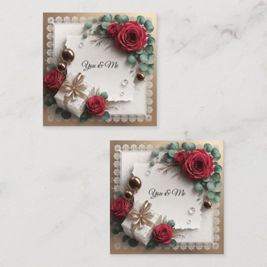 Elegant “You & Me” Gold Cursive Flat Greeting Card スクエア名刺 (正面/裏面)