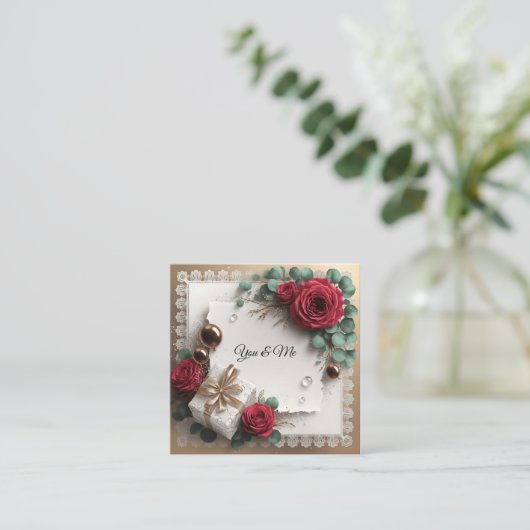 Elegant “You & Me” Gold Cursive Flat Greeting Card スクエア名刺 (スタンド正面)