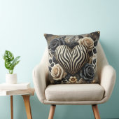 Elegant Zebra Print Heart & Roses クッション (椅子)