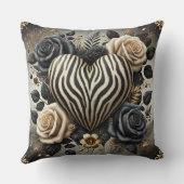 Elegant Zebra Print Heart & Roses クッション (裏面)