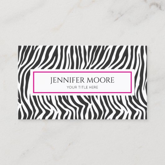 Elegant Zebra Print Pink Black White Custom 名刺 (正面)