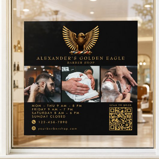 ElegantBarber Shop Golden Eagle Qr Code Logo ウィンドウサイン