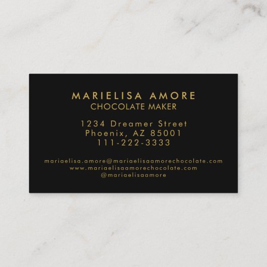 ElegantBlack Gold Script Logo Chocolate Branding 名刺 (裏面)