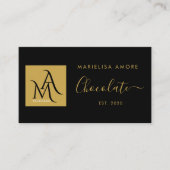ElegantBlack Gold Script Logo Chocolate Branding 名刺 (正面)