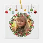 Eleganteパーソナライズ名と写真リース セラミックオーナメント (正面)
