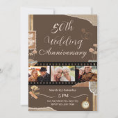 Élégante anniversaire de mariage floral brun vinta 招待状 (正面)