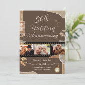 Élégante anniversaire de mariage floral brun vinta 招待状 (スタンド正面)