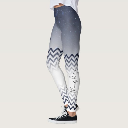 elegante blanco y azul con zigzag レギンス (左)