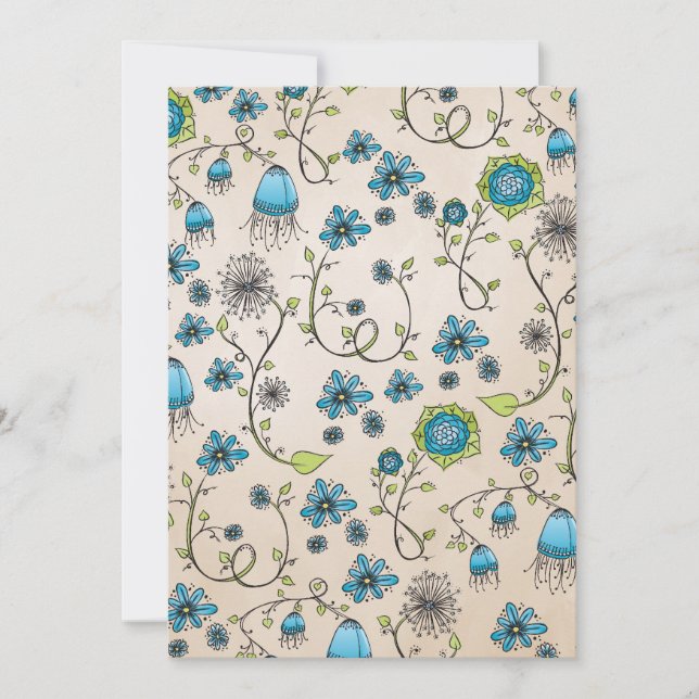 Elegante blauwe bloemen op beige achtergrond (正面)