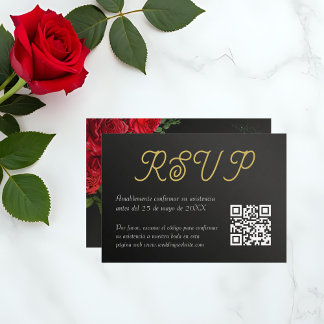 Elegante Boda de Rosas QRコードRSVPカード ノートカード