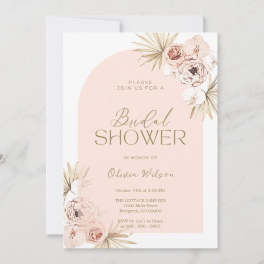 Elegante bridal  shower con flores de Boho 招待状 (正面)