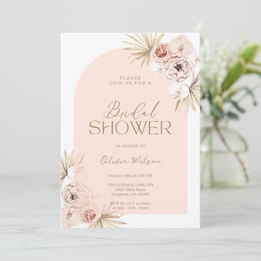 Elegante bridal  shower con flores de Boho 招待状 (スタンド正面)
