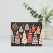 Elegante bunte Weihnachtsbäume Nordic Stil ポストカード (スタンド正面)