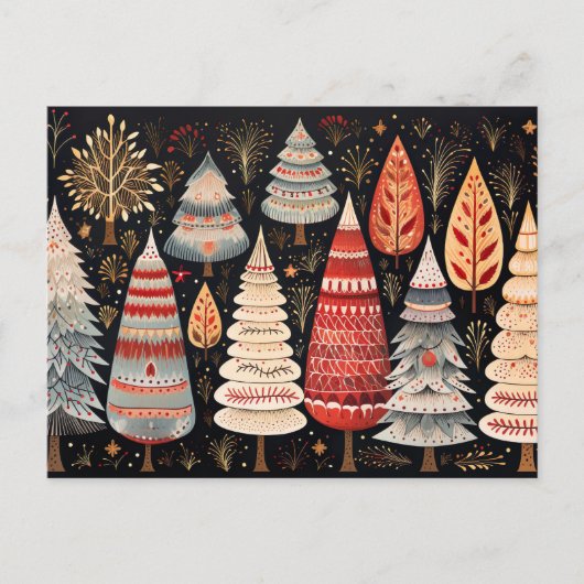 Elegante bunte Weihnachtsbäume Nordic Stil ポストカード (正面)
