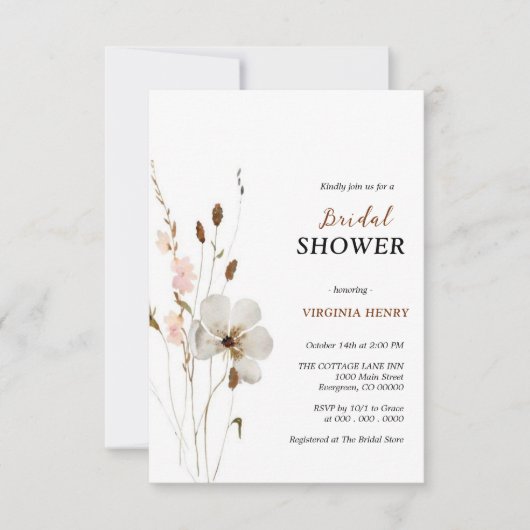 Elegante ducha de novias con flores de Boho 招待状 (正面)