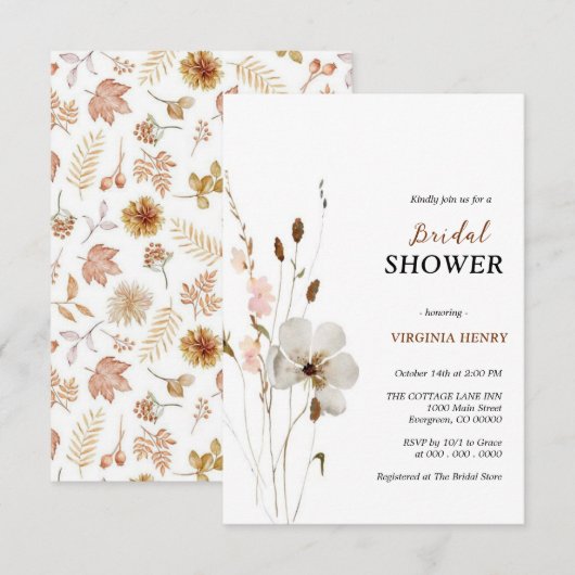 Elegante ducha de novias con flores de Boho 招待状 (正面/裏面)