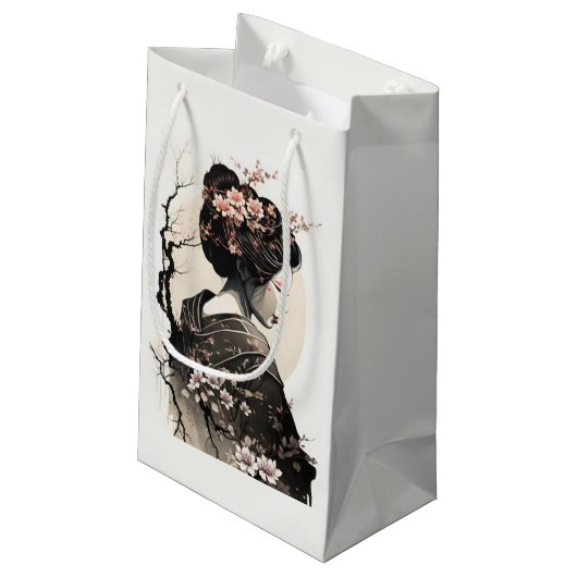 Elegante Geisha mit Kirschblüten - スモールペーパーバッグ (裏面アングル)