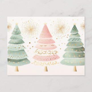 Elegante goldene, grüne und pinke Weihnachtsbäume ポストカード