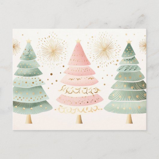 Elegante goldene, grüne und pinke Weihnachtsbäume ポストカード (正面)