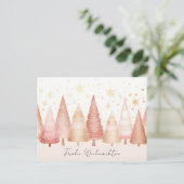 Elegante goldene und grüne Weihnachtsbäume ポストカード (スタンド正面)