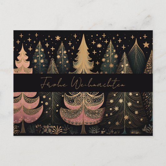 Elegante goldene und grüne Weihnachtsbäume ポストカード (正面)