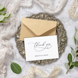  Elegante guión caligráfico Boda blanco y negro サンキューカード