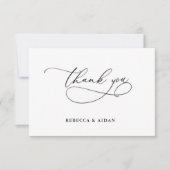  Elegante guión caligráfico Boda blanco y negro サンキューカード (正面)