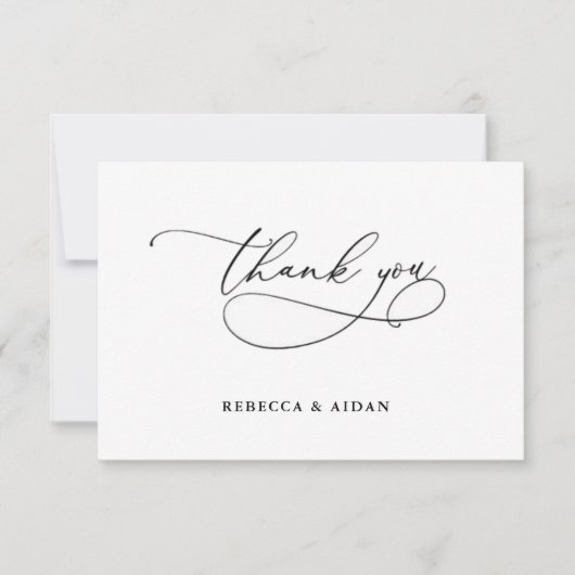  Elegante guión caligráfico Boda blanco y negro サンキューカード (正面)