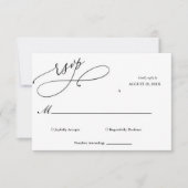 Elegante guión negro y blanco Boda simple 出欠カード (正面)