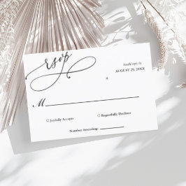 Elegante guión negro y blanco Boda simple 出欠カード