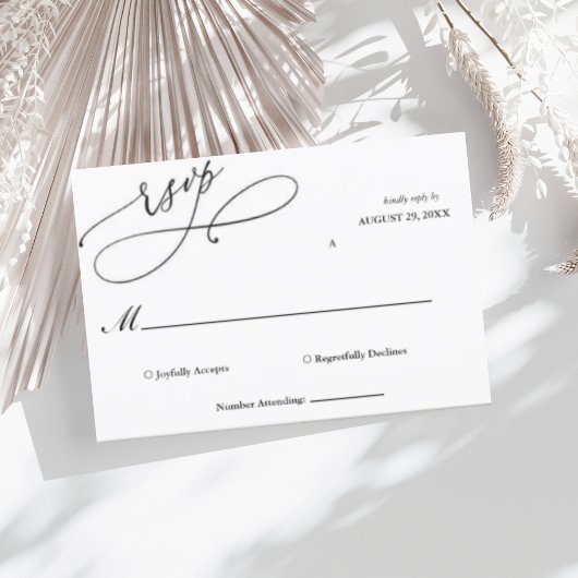 Elegante guión negro y blanco Boda simple 出欠カード