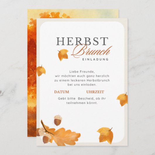 Elegante Herbst Brunch Einladung  Creme & Orange  招待状 (正面/裏面)