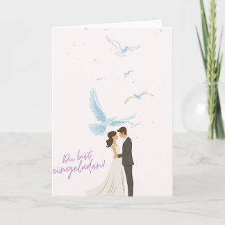 Elegante Hochzeitseinladung mit Brautpaar & Tauben カード