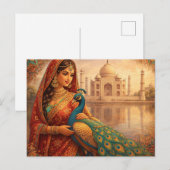 Elegante indische Frau mit prachtvollem Pfau ポストカード (正面/裏面)