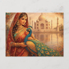 Elegante indische Frau mit prachtvollem Pfau ポストカード