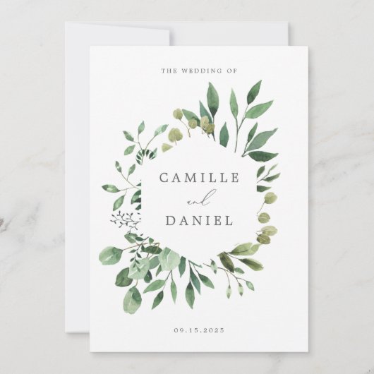 Elegante Invitación a la Boda Verde con Botánica 招待状 (裏面)