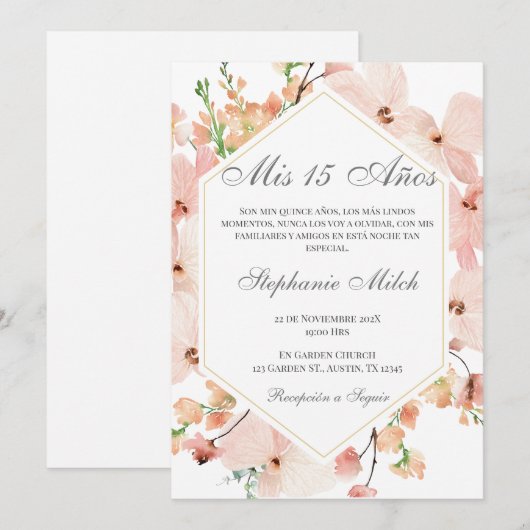 Elegante Invitación de Quinceañera 招待状 (正面/裏面)