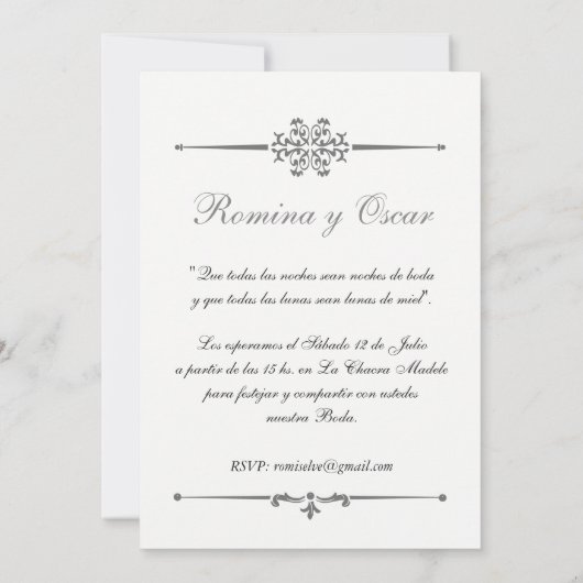 Elegante Invitación para bodas en Español. 招待状 (裏面)