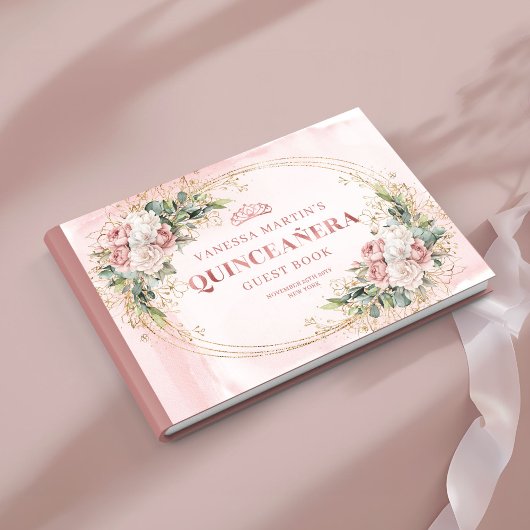 Elegante Libro de Firmas Quinceañera Floral con  ゲストブック