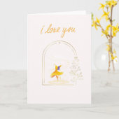 Elegante Liebeskarte I Love You mit tanzender Frau カード (黄色い花)