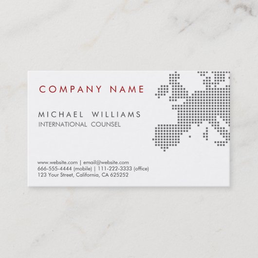 ELEGANTE MODERNO MAPA EUROPA INTERNACIONAL BLANCO 名刺 (正面)