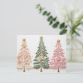 Elegante pink und grüne Weihnachtsbäume ポストカード (スタンド正面)