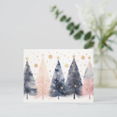 Elegante pinke und blaue abstrakte Weihnachtsbäume ポストカード (スタンド正面)