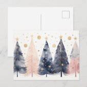 Elegante pinke und blaue abstrakte Weihnachtsbäume ポストカード (正面/裏面)