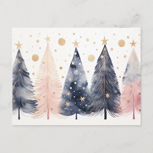 Elegante pinke und blaue abstrakte Weihnachtsbäume ポストカード (正面)
